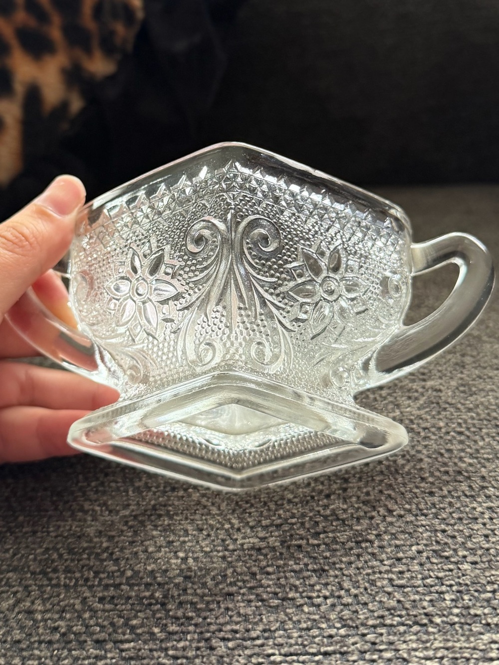 Indiana Glass Tiara Sandwich Footed Diamond Shaped Sugar Bowl Dish